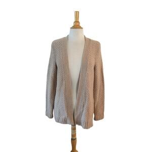 Talbots 100% Pure Cashmere Tan Open Front Knit Cardigan Sweater Sz M